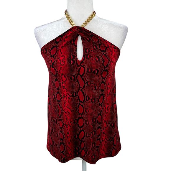 Michael Kors Red Crimson Snakeskin Keyhole Chain Tie Neck Halter Top SM/Med NWT - Picture 3 of 15
